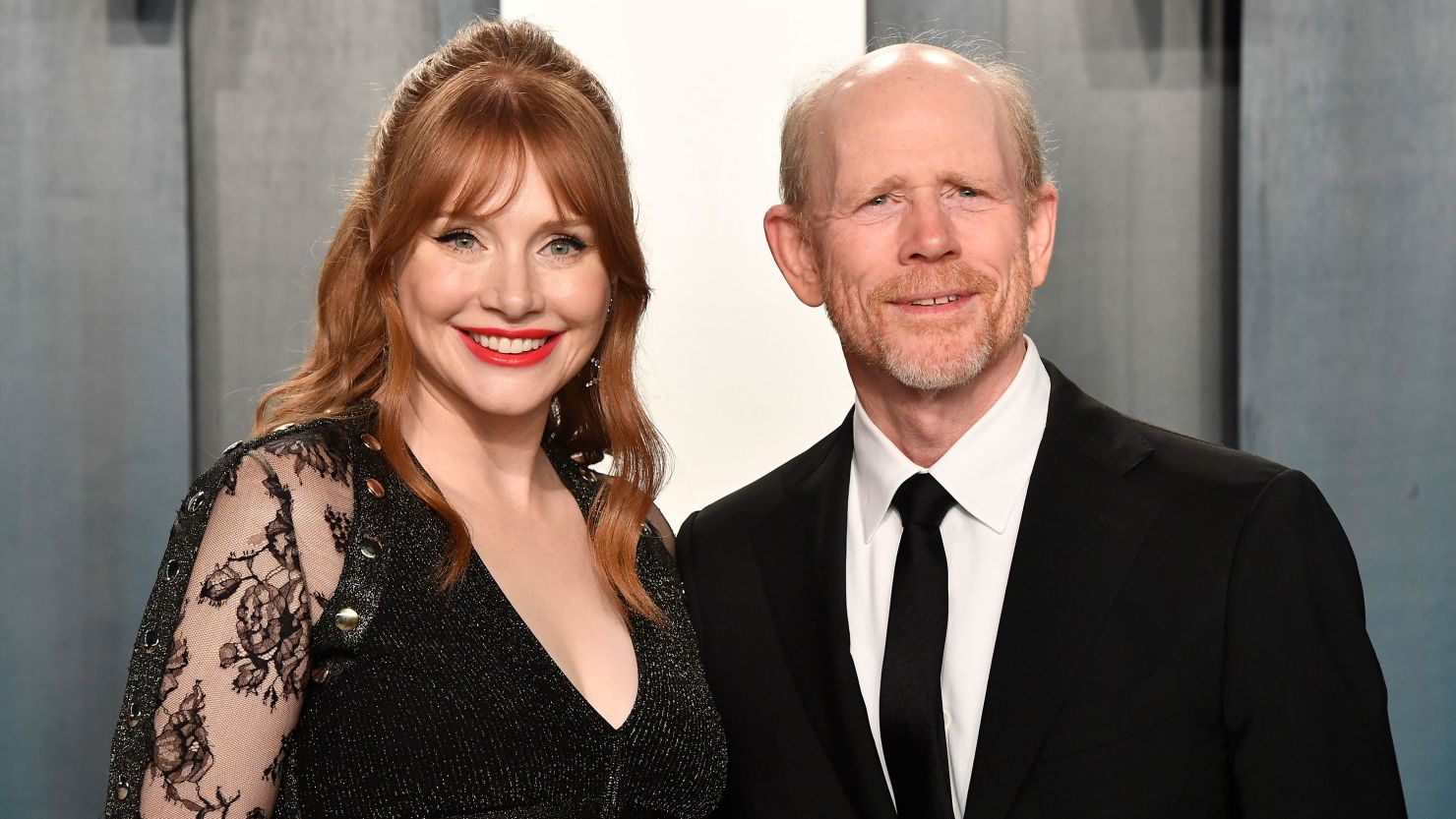 (From left) Bryce Dallas Howard and Ron Howard at the 2020 Vanity Fair Oscar Party in Beverly Hills.