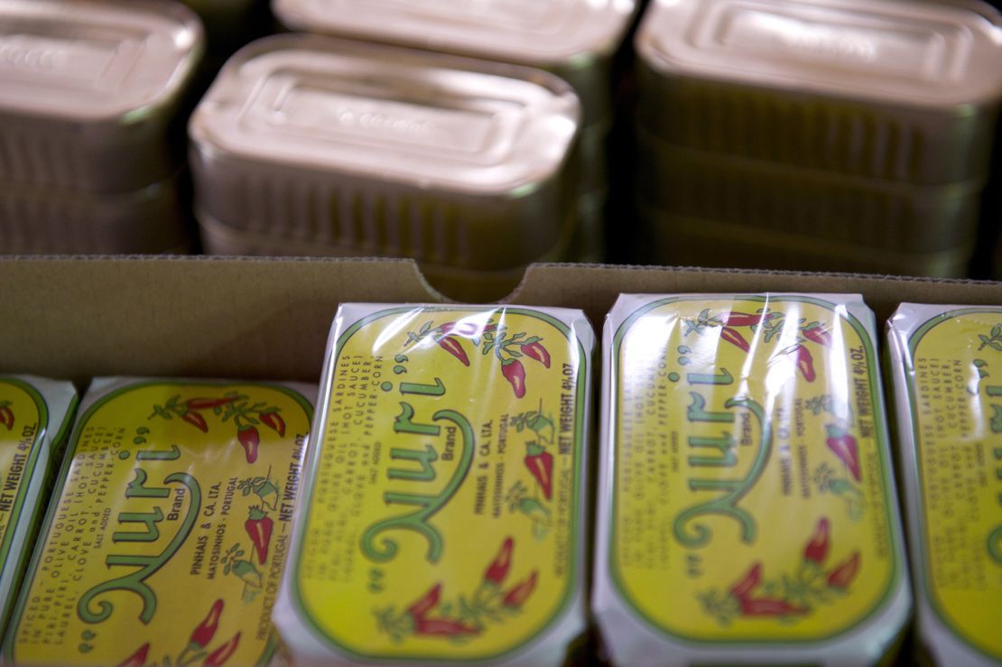 Cans of sardines ready to be sold in Porto, Portugal on July 26, 2010.