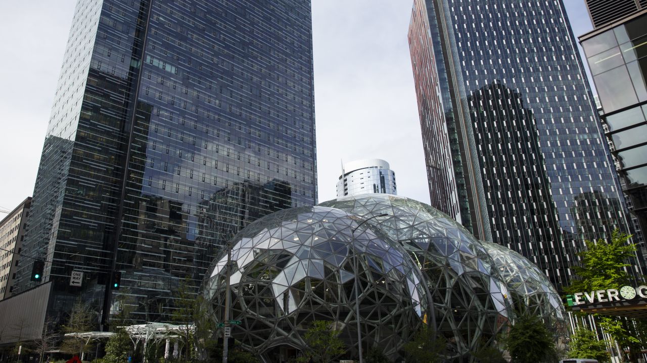 SEATTLE, WA - APRIL 30:  The Spheres are pictured at the downtown Amazon campus on April 30, 2020 in Seattle, Washington. Amazon recorded sales of $75.4 billion in the first three months of the year as many consumers increased their online purchases, up 26% over last year, but with net income for the same period falling nearly 31% due to costs of managing the coronavirus pandemic. (Photo by Lindsey Wasson/Getty Images)