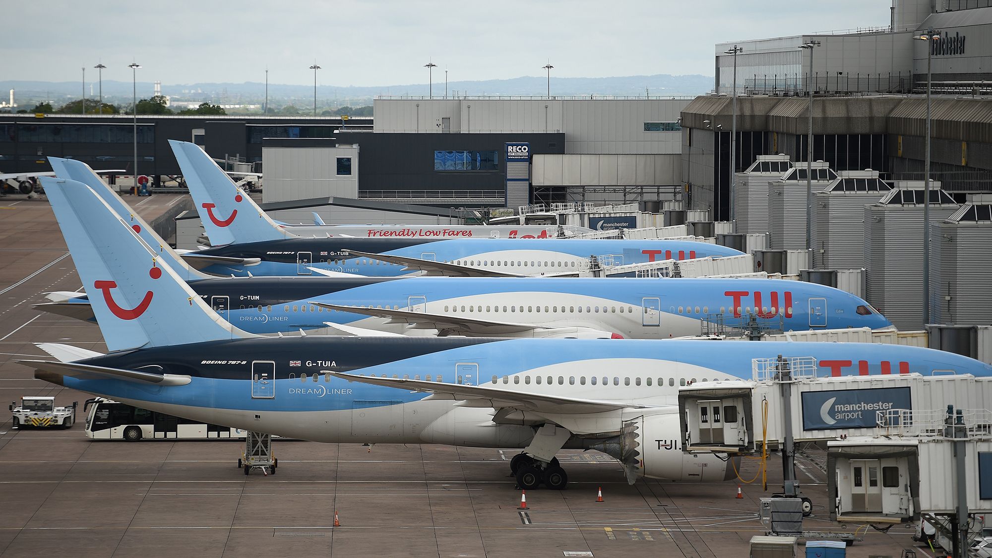Tui planes grounded due to the pandemic at Manchester Airport in England in May 2020.