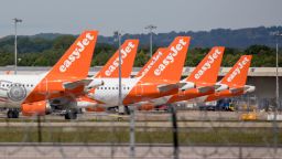 EasyJet planes at Gatwick in 2020. A flight from Corfu to Gatwick was diverted to Rome on August 19 after turbulence injured two crew members.