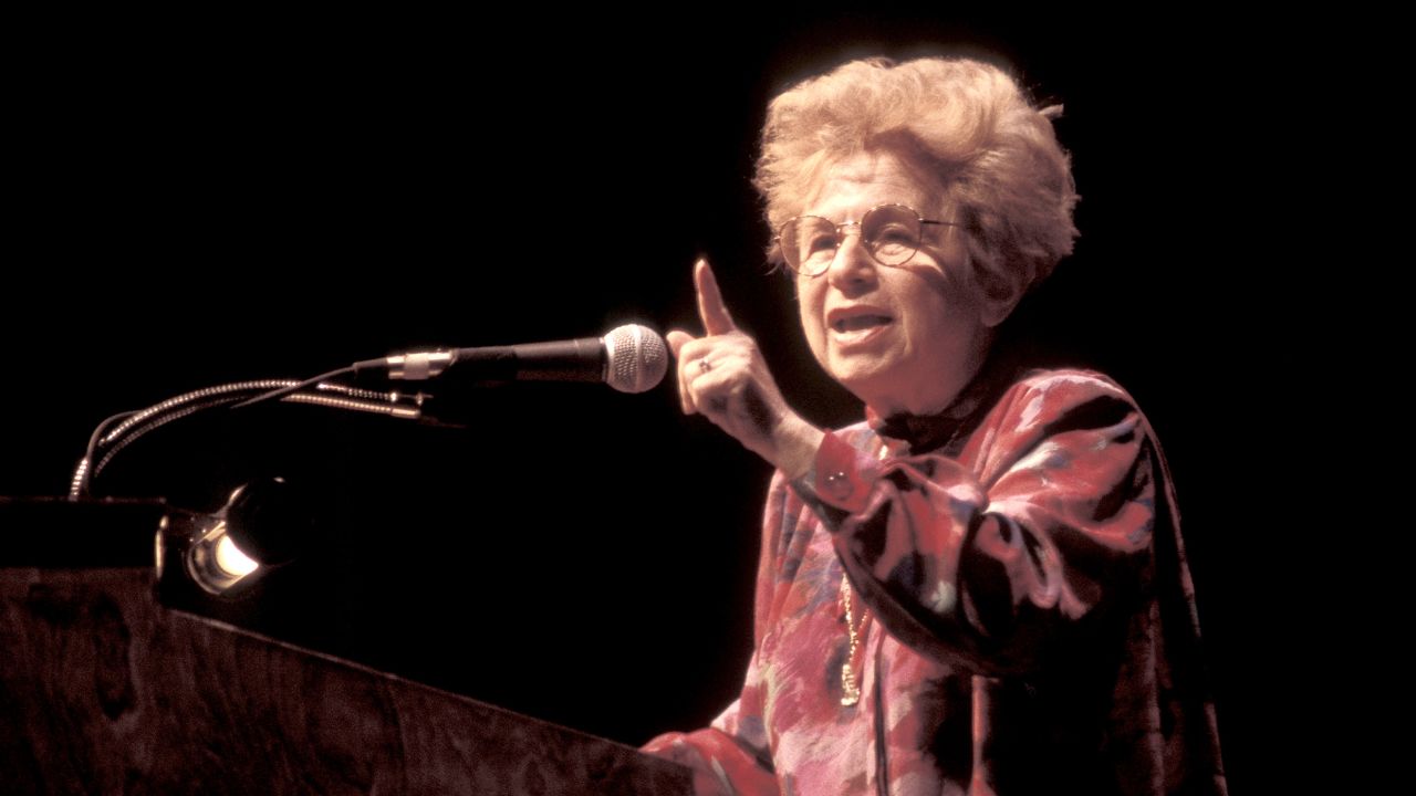 Sex therapist. media personality, and author Ruth Westheimer, best known as Dr. Ruth, is shown performing on stage during a "live" concert appearance on April 11, 1993.