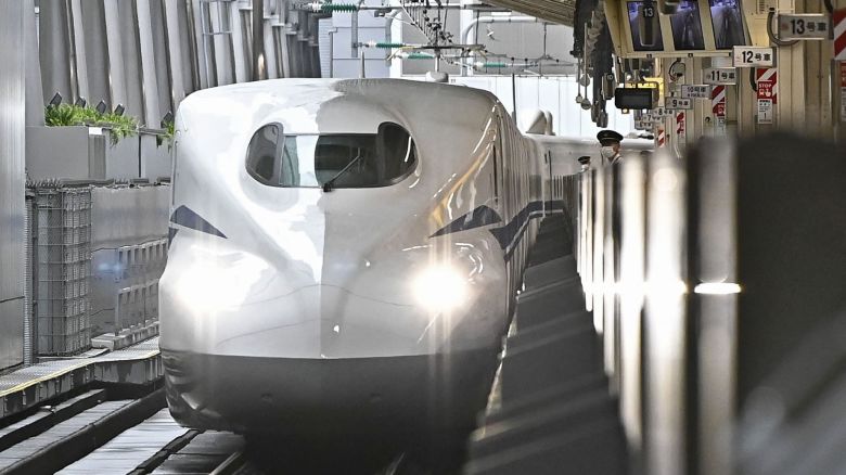 Photo taken June 13, 2020, shows an N700S shinkansen bullet train at JR Tokyo Station. The fully remodeled bullet train for the Tokaido shinkansen line, the first in 13 years, will commence commercial service on July 1 initially linking Tokyo with Osaka. (Photo by Kyodo News via Getty Images)