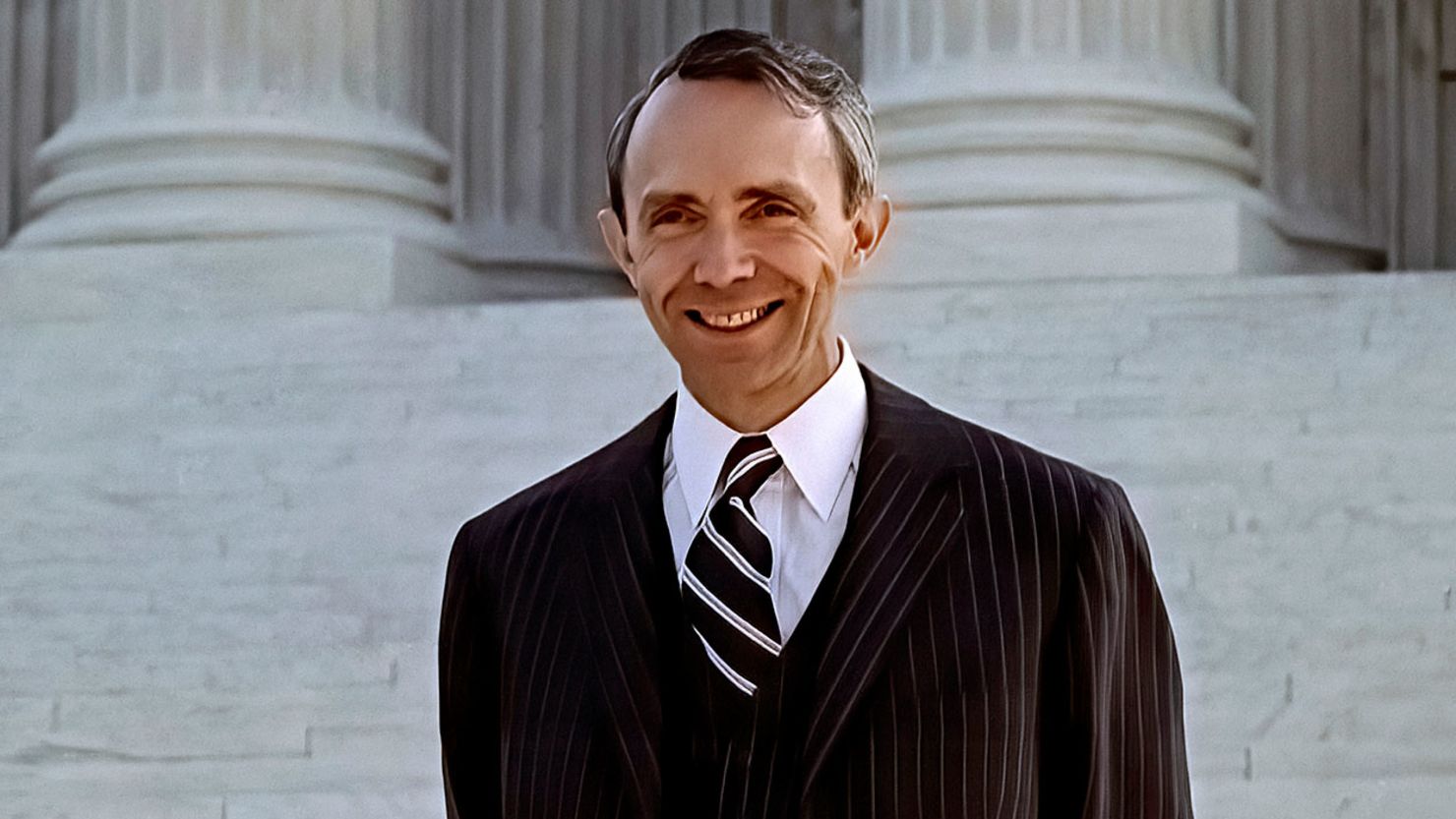 After being presented to the public by Chief Justice William Rehnquist, then-Associate Justice of the Supreme Court David Souter poses during the traditional photo opportunity on the front plaza of the Courthouse in Washington DC, October 9, 1990.