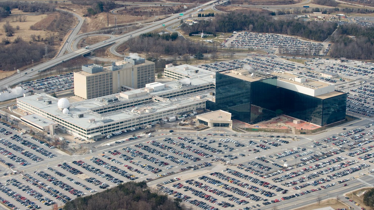 The National Security Agency (NSA) headquarters at Fort Meade, Maryland, as seen from the air, January 29, 2010.