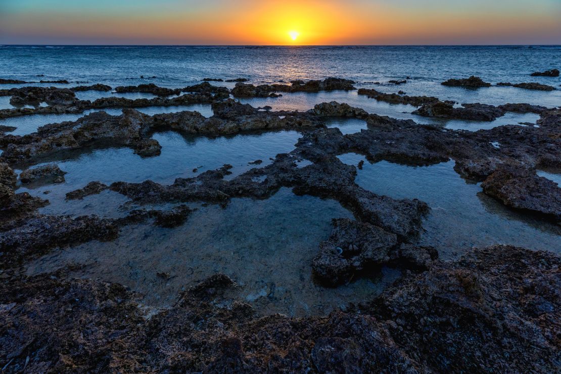 Sunrise over the Great Barrier Reef at Lady Elliot island on October 10, 2019.