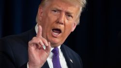 US President Donald Trump speaks during a press conference in Bedminster, New Jersey, on August 15, 2020. - Donald Trump said August 15, 2020 he will try a controversial "snapback" to force a return of UN sanctions against Iran, after the Security Council rejected Washington's bid to extend the arms embargo against the Islamic republic. (Photo by JIM WATSON / AFP) (Photo by JIM WATSON/AFP via Getty Images)