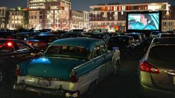 Moviegoers watch "National Lampoon's Vacation" at the Electric Dusk Drive-In on August 8, 2020, in Glendale, California.