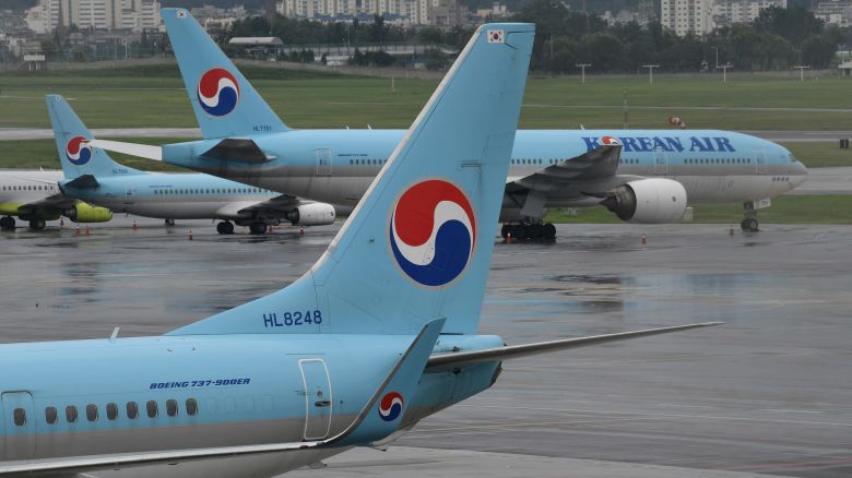 Korean Air planes are parked on the tarmac at Gimpo domestic airport in Seoul, South Korea on September 2, 2020.