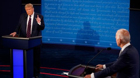 In this September 2020 photo, Donald Trump speaks during the first presidential debate against Joe Biden at the Health Education Campus of Case Western Reserve University in Cleveland, Ohio.
