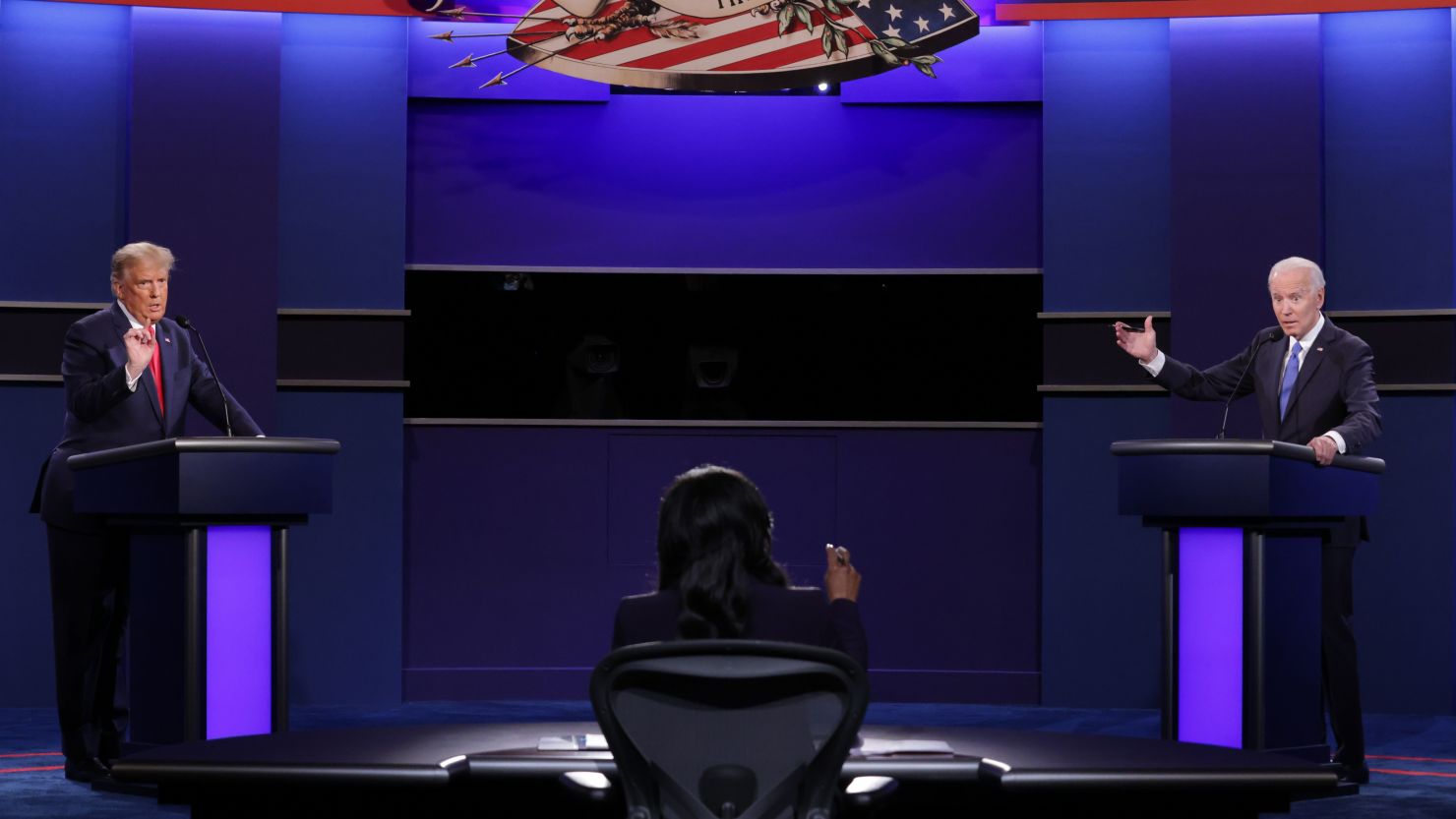 Former President Donald Trump (left) and President Joe Biden (right) during the final presidential debate of the 2020 campaign. They will debate again June 27 on CNN ahead of the November 2024 election.