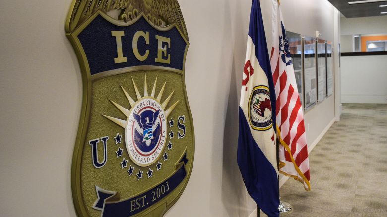 WASHINGTON, DC - MAY 11: An ICE logo is seen ahead of a press conference on Thursday, May 11, 2017, at the U.S. Immigration and Customs Enforcement headquarters in Washington, DC. (Photo by Salwan Georges/The Washington Post via Getty Images)