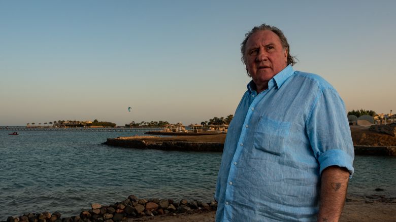 French actor Gerard Depardieu poses at a resort a day after receiving the Career Achievement Award during the 4th edition of El Gouna Film Festival, in the Egyptian Red Sea resort of el Gouna, on October 24, 2020.