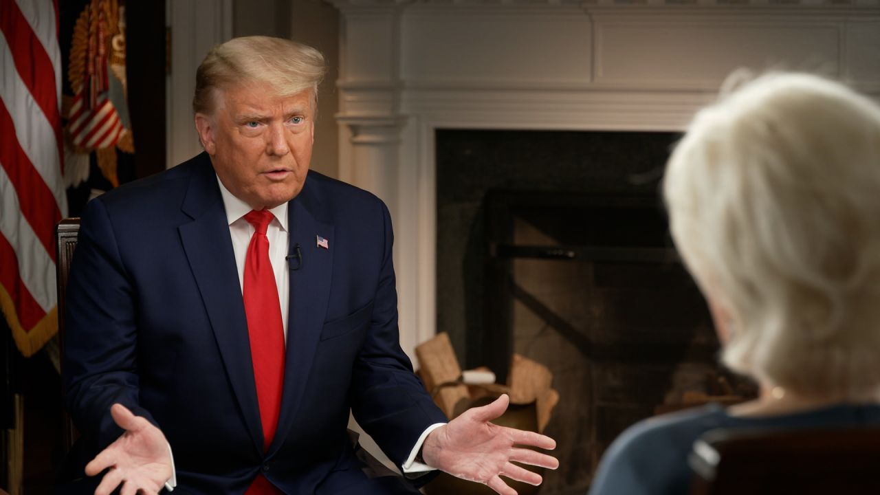 President Donald Trump speaks during his interview with 60 Minutes correspondent Lesley Stahl in October 2020.