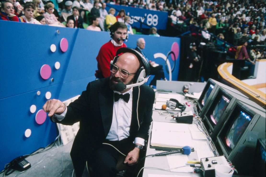 ABC Sports commentator Dick Button delivers sincere comments at winter -ol in 1988.