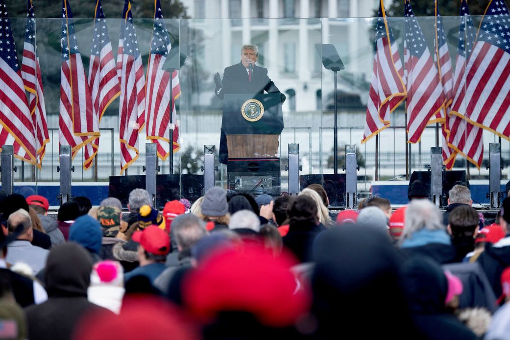 President Donald Trump speaks at The Ellipse near the White House on January 6, 2021, shortly before a mob of his supporters, fueled by his lies about voter fraud, attacked the US Capitol.