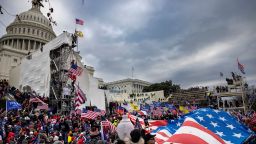 Trump supporters clash with police and security forces as people try to storm the US Capitol on January 6, 2021 in Washington, DC.