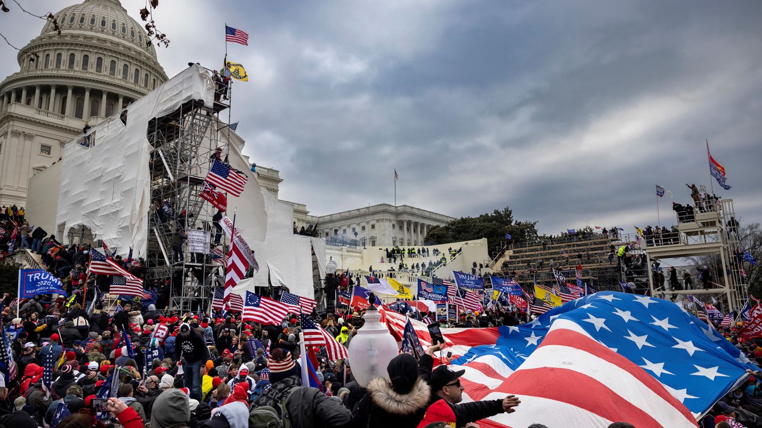 Trump supporters clash with police and security forces as people storm the US Capitol on January 6, 2021 in Washington, DC.