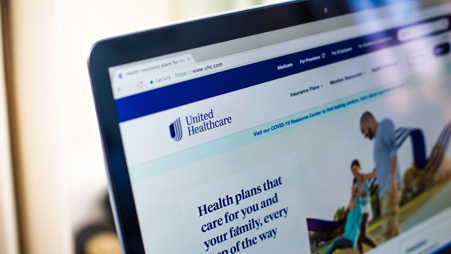 The United HealthCare Group Inc. website on a laptop computer arranged in Hastings on Hudson, New York, U.S., on Saturday, Jan. 23, 2021.