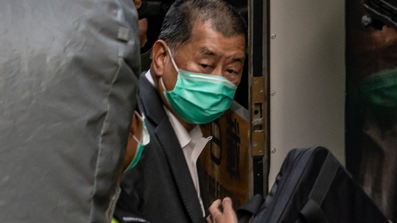 Jimmy Lai, founder of the now-shuttered pro-democracy newspaper Apple Daily, leaves the Court of Final Appeal in Hong Kong following a bail hearing on February 1, 2021.