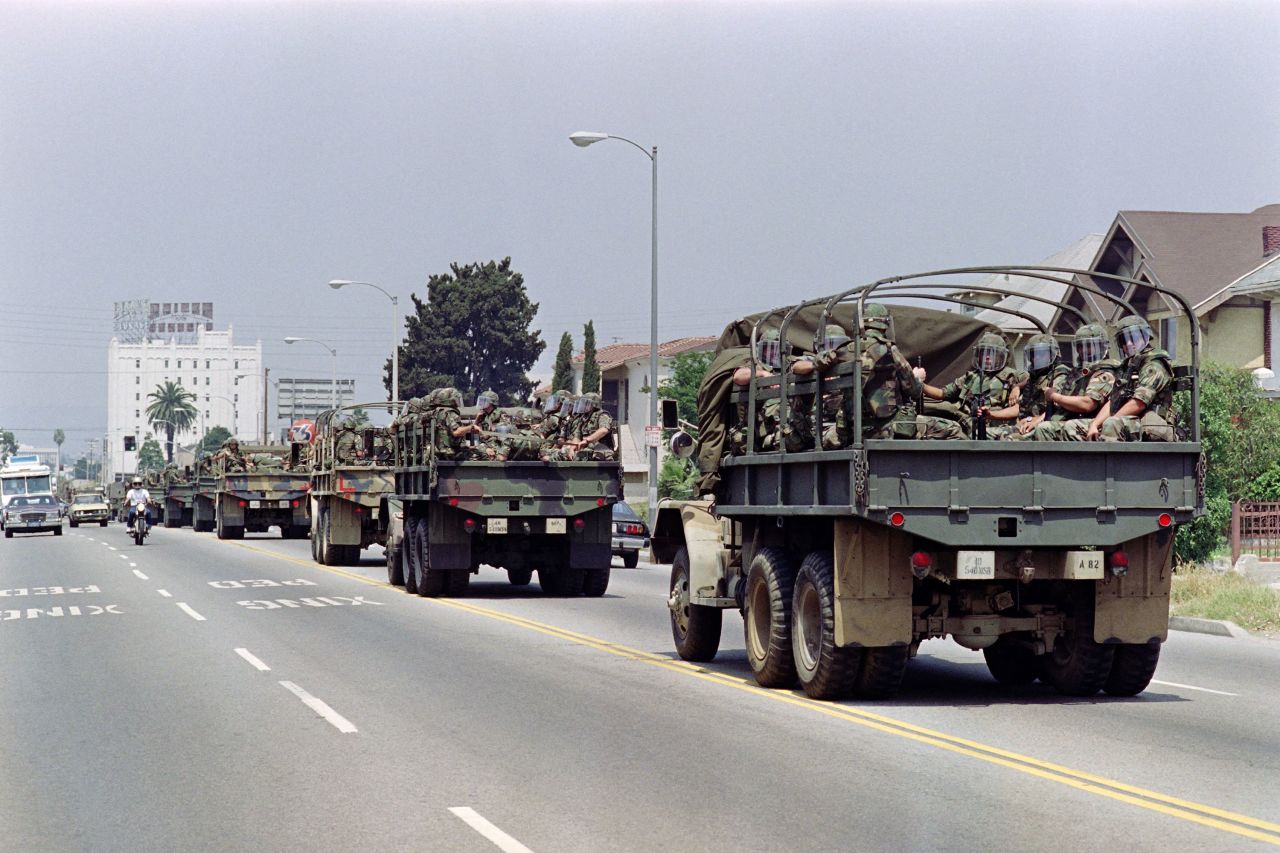 National Guard troops in operation in Los Angeles on May 1, 1992.