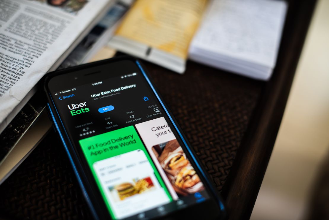The Uber Eats application on a smartphone arranged in Dobbs Ferry, New York, U.S., on Saturday, Feb. 6, 2021.