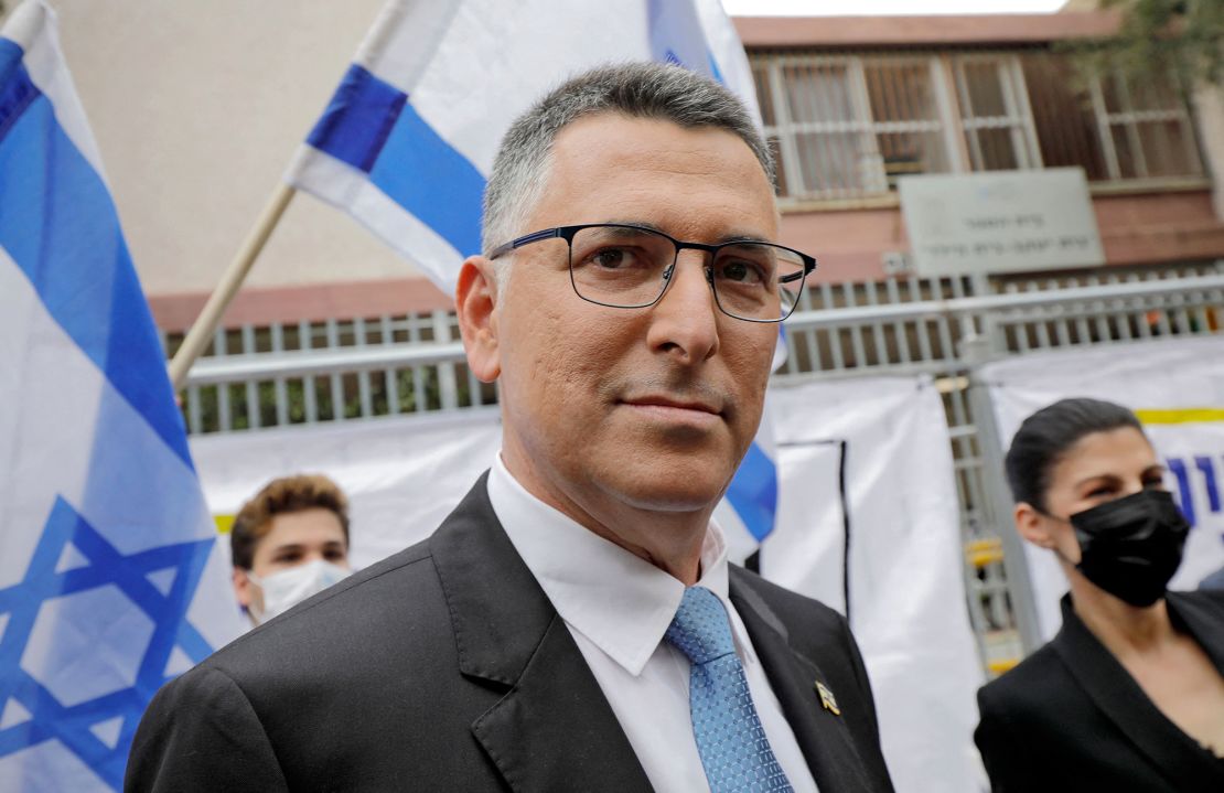 Chairman of Israel's New Hope party Gideon Sa'ar pictured outside a polling station in the coastal city of Tel Aviv on March 23, 2021.