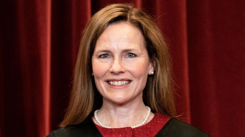 Associate Justice Amy Coney Barrett stands during a group photo of the Justices at the Supreme Court in Washington, DC on April 23, 2021. (Photo by Erin Schaff / POOL / AFP) (Photo by ERIN SCHAFF/POOL/AFP via Getty Images)