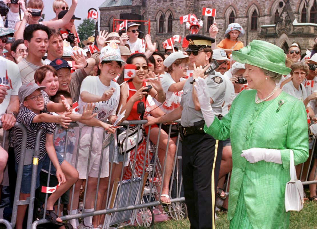 The late Queen Elizabeth II, seen here joining the Canada Day celebrations in Ottawa in 1997, visited Canada 22 times during her reign.