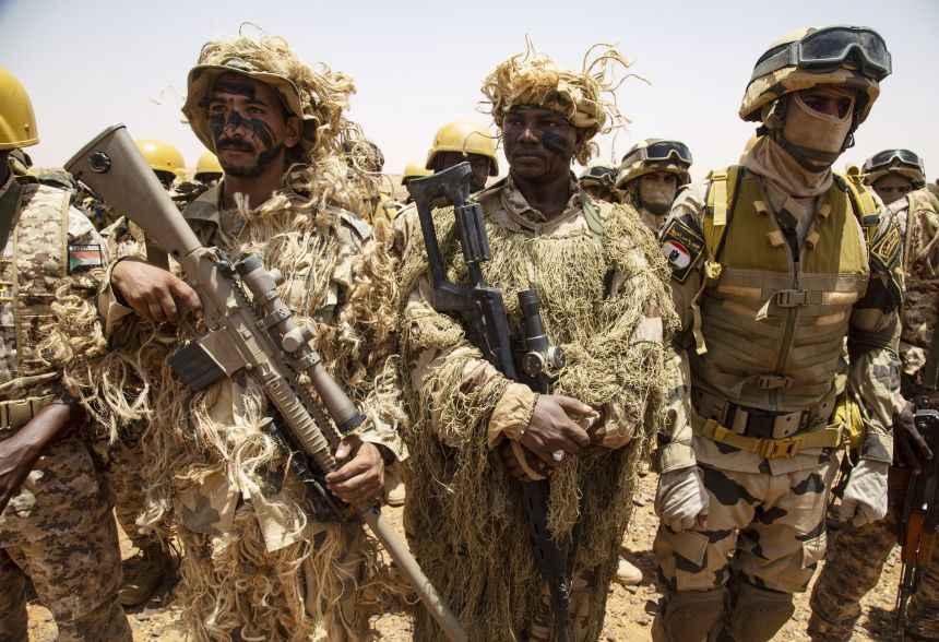 Armed forces of Egypt and Sudan complete a joint military exercise in southern Kardavan province, Sudan, on May 31, 2021.