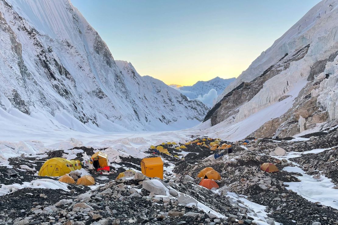 Mountaineers' tents at Camp 2 of Everest on May 8, 2021