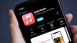 The Apple Music application for download in the Apple App store on a smartphone in New York, US, in June 2021.