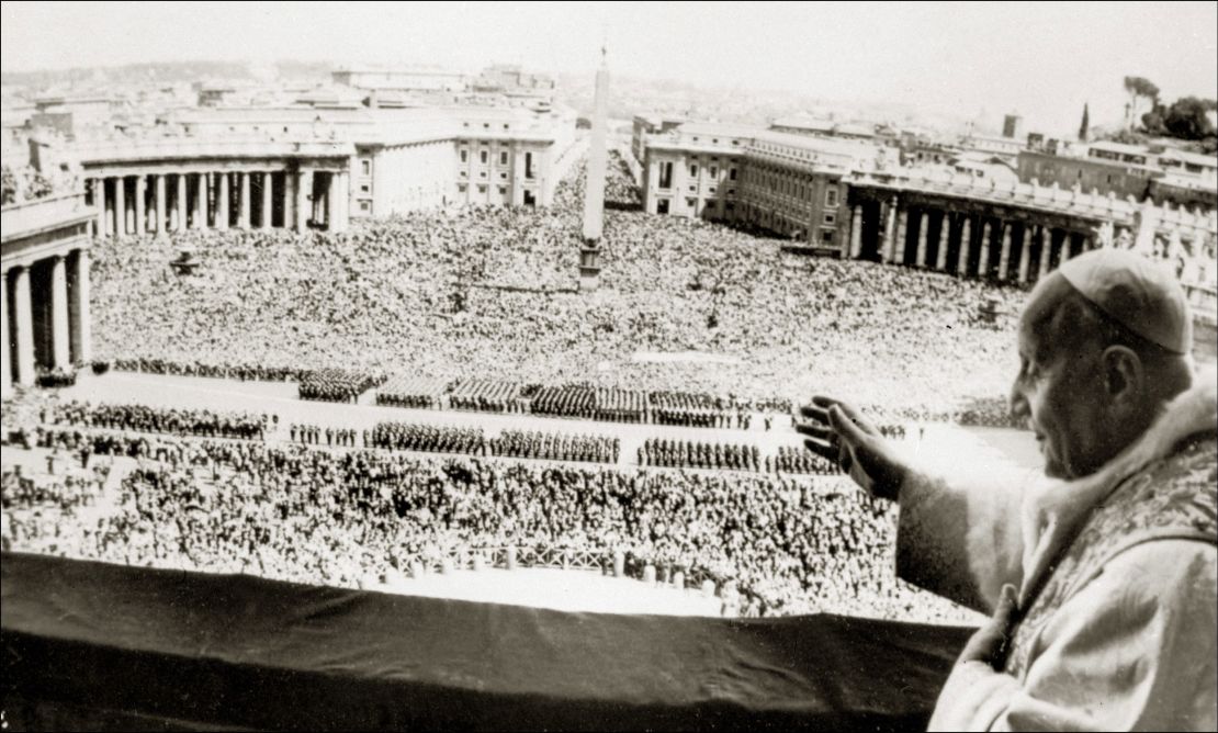 Pope John XXIII gives the "Urbi et Orbi" blessing from the balcony of St. Peter's Basilica in April 1963, only weeks before his death. Throughout history, John has been the most popular papal name.