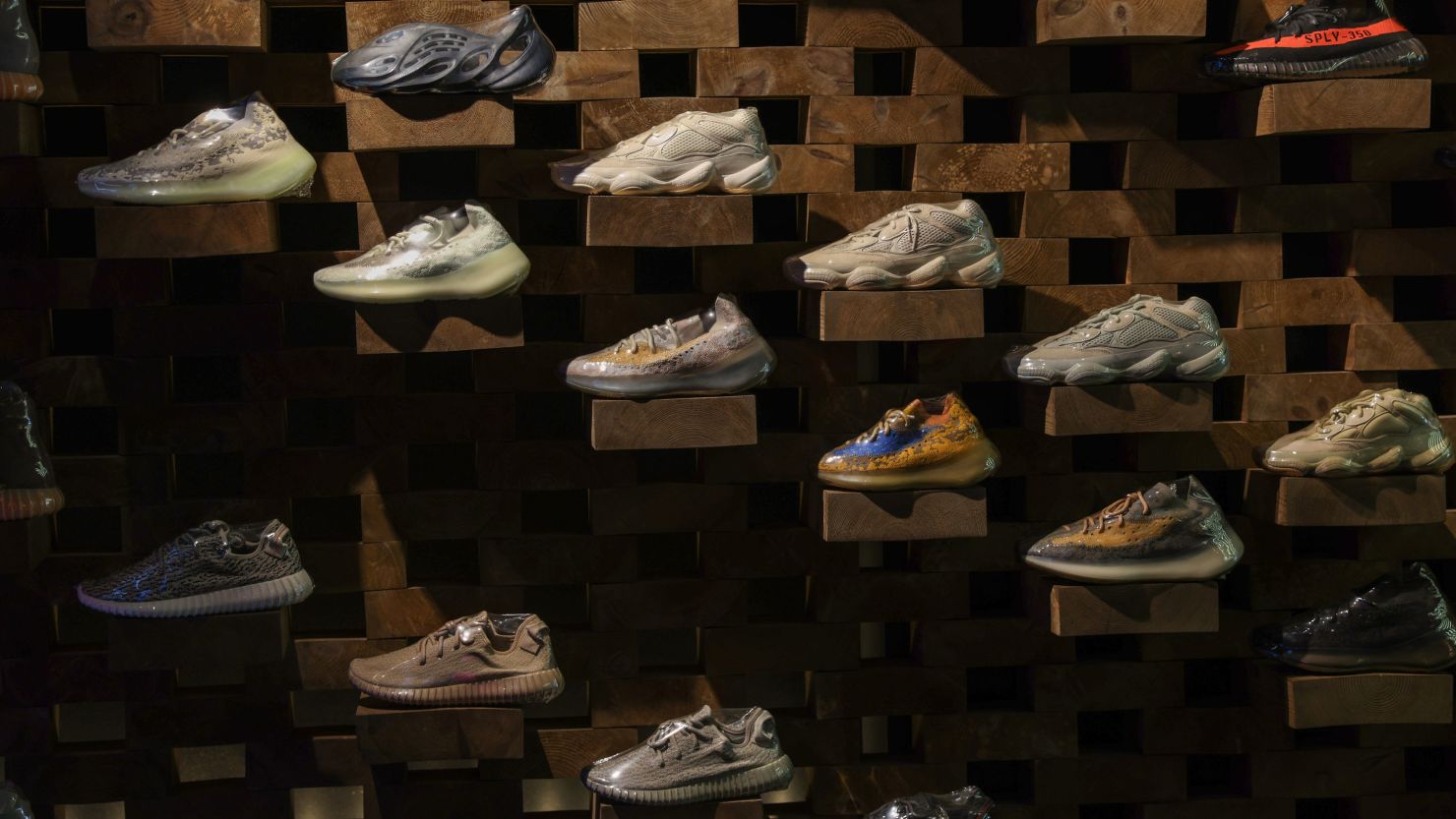 Adidas Yeezy trainers inside the Presented By sneaker resale store in London, pictured in August 2021.