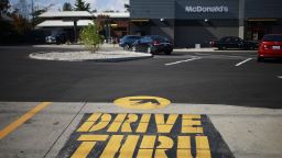 A 'Drive-Thru' lane at a McDonald's Corp. fast food restaurant in Louisville, Kentucky, U.S., on Wednesday, Oct. 20, 2021.