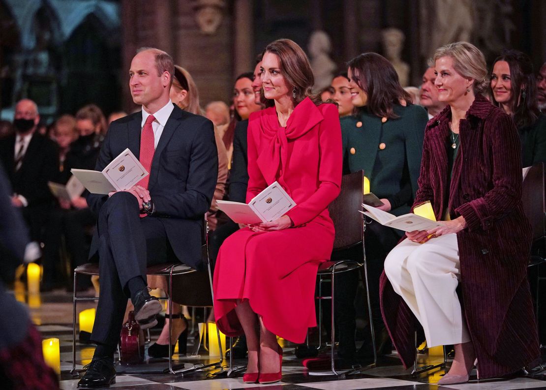 Prince William, Catherine, Princess of Wales and Sophie, Duchess of Edinburgh take part in the "Together At Christmas" carol concert at Westminster Abbey in London in 2021.