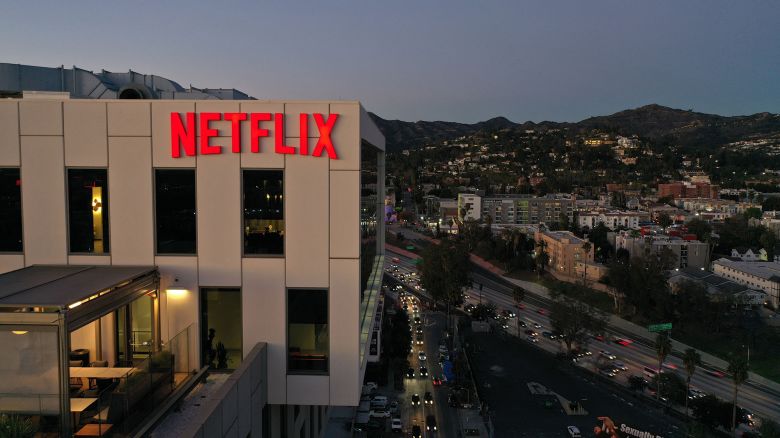 The Netflix logo is seen on top of their office building in Hollywood, California, January 20, 2022.