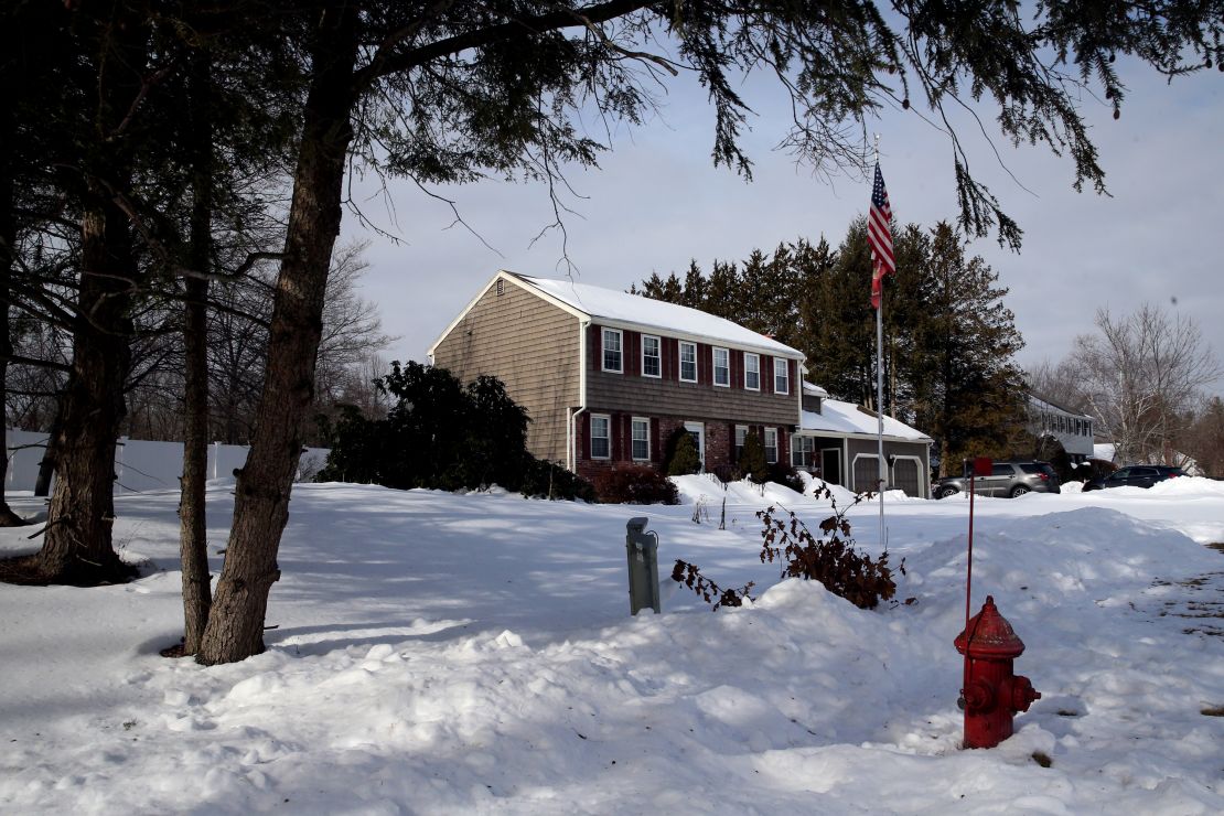 The body of police officer John O'Keefe was found near the fire hydrant outside this home on Fairview Road in Canton, Massachusetts.