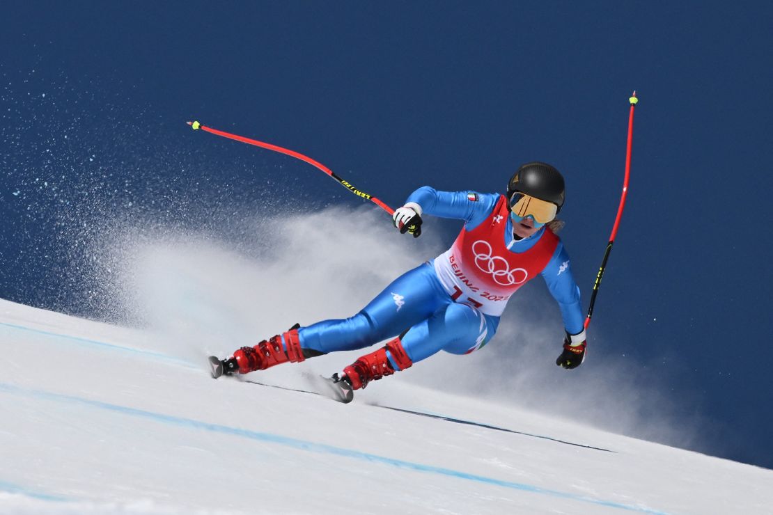 Italy's Sofia Goggia takes part in the women's downhill third training session during the Beijing 2022 Winter Olympic Games.