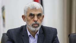 Hamas' Gaza chief Yahya Sinwar attends attends a meeting with members of Palestinian groups in Gaza City, Gaza on April 13, 2022. Palestinian groups in Gaza call for general mobilization wherever Palestinians are present to defend Jerusalem and Al-Aqsa Mosque.
