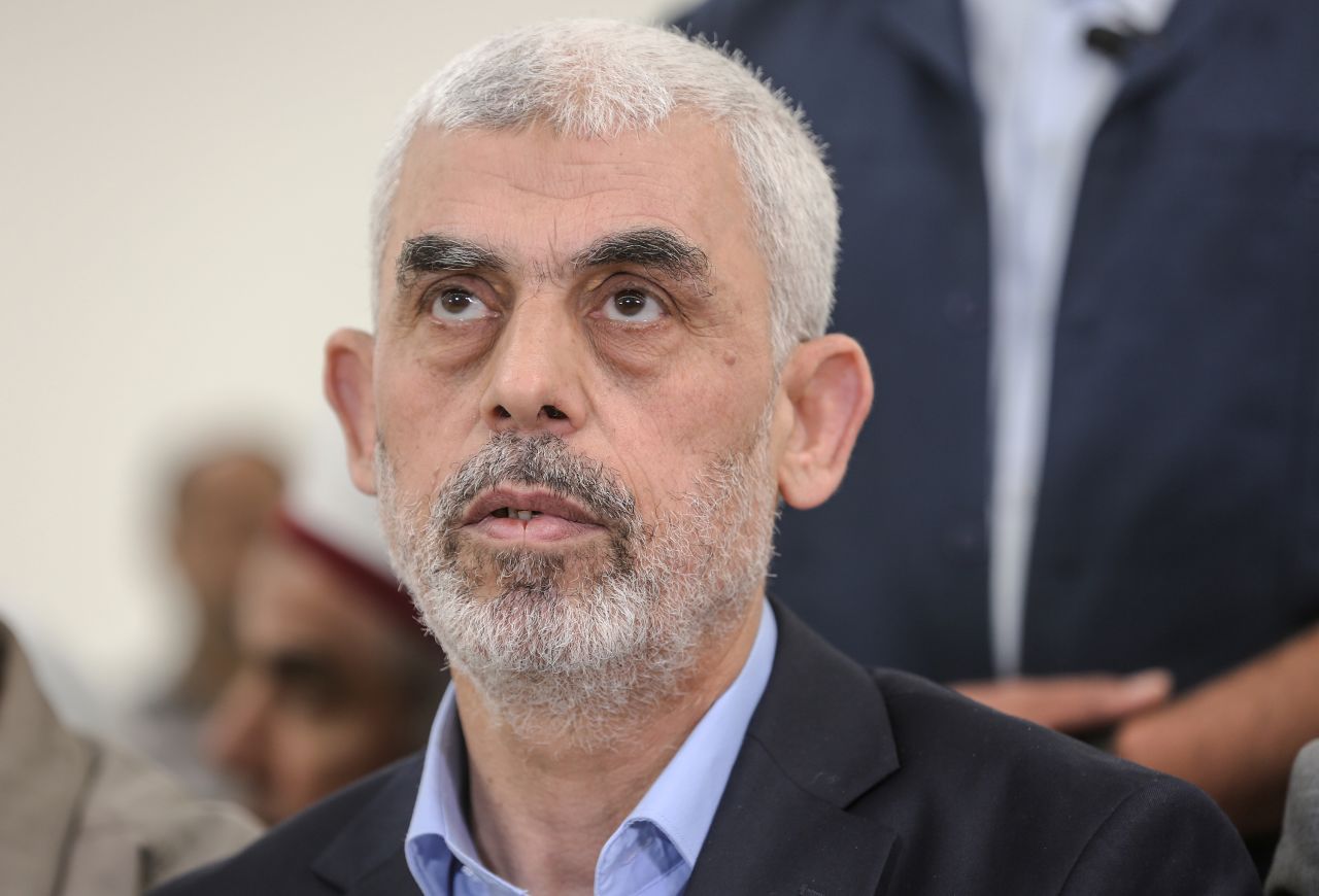 GAZA CITY, GAZA - APRIL 30: Yahya Sinwar, the head of Hamas in Gaza attends an iftar dinner of Hamas during holy month of Ramadan in Gaza City, Gaza on April 30, 2022. (Photo by Ali Jadallah/Anadolu Agency via Getty Images)