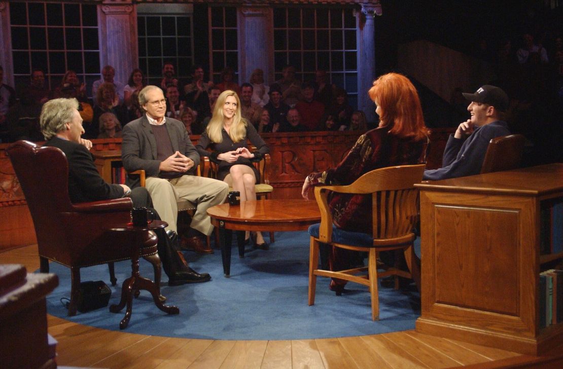 Bill Maher, Chevy Chase, Ann Coulter, Naomi Judd, Michael Rapaport appearing on the ABC tv series 'Politically Incorrect with Bill Maher', on the show's 5th anniversary.