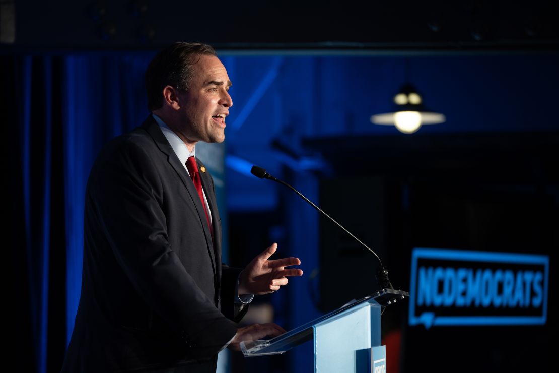 Former US Rep. Wiley Nickel speaks to a crowd after winning the Democratic primary for the 13th congressional district of North Carolina on May 17, 2022, in Raleigh, North Carolina.