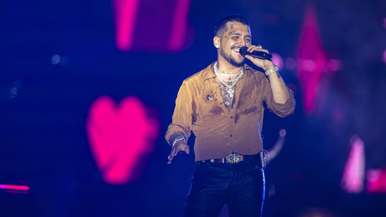 Mexican singer Christian Nodal performs during his "Forajido Tour" concert in Managua,  on May 20, 2022. (Photo by OSWALDO RIVAS / AFP) (Photo by OSWALDO RIVAS/AFP via Getty Images)