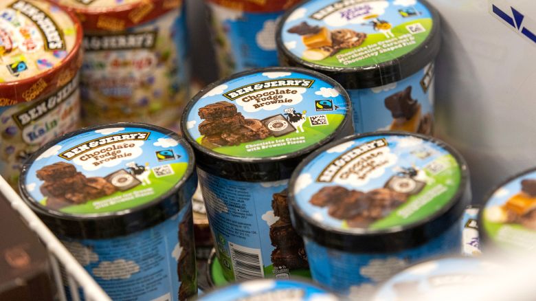 Tubs of Ben and Jerry's ice cream, manufactured by Unilever Plc, in a freezer at an Iceland Foods Ltd. supermarket in Christchurch, UK, on Wednesday, June 15, 2022. "Britain's cost-of-living crisis -- on track to big the biggest squeeze since the mid-70s -- will continue to worsen before it starts to ease at some point next year," said Jack Leslie, senior economist at the Resolution Foundation, a research group campaigning against poverty. Photographer: Chris Ratcliffe/Bloomberg via Getty Images