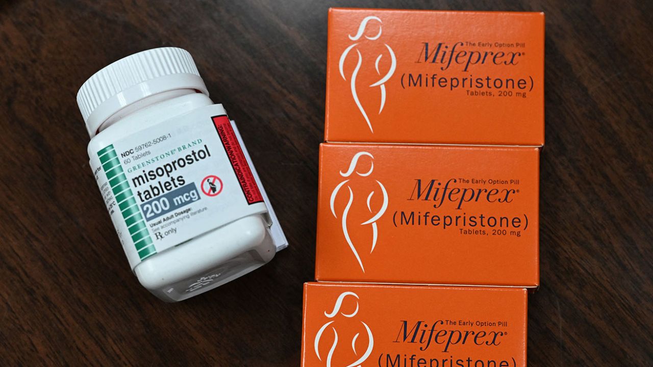 Mifepristone, right, and misoprostol, the two drugs used in a medication abortion, are seen at the Women's Reproductive Clinic in Santa Teresa, New Mexico, on June 17, 2022.