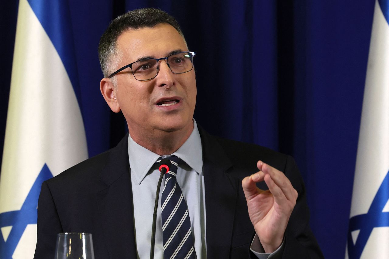 Gideon Sa’ar, then-Israeli justice minister and New Hope party chief, speaks during a press conference in Ramat Gan, Israel, on July 10, 2022.