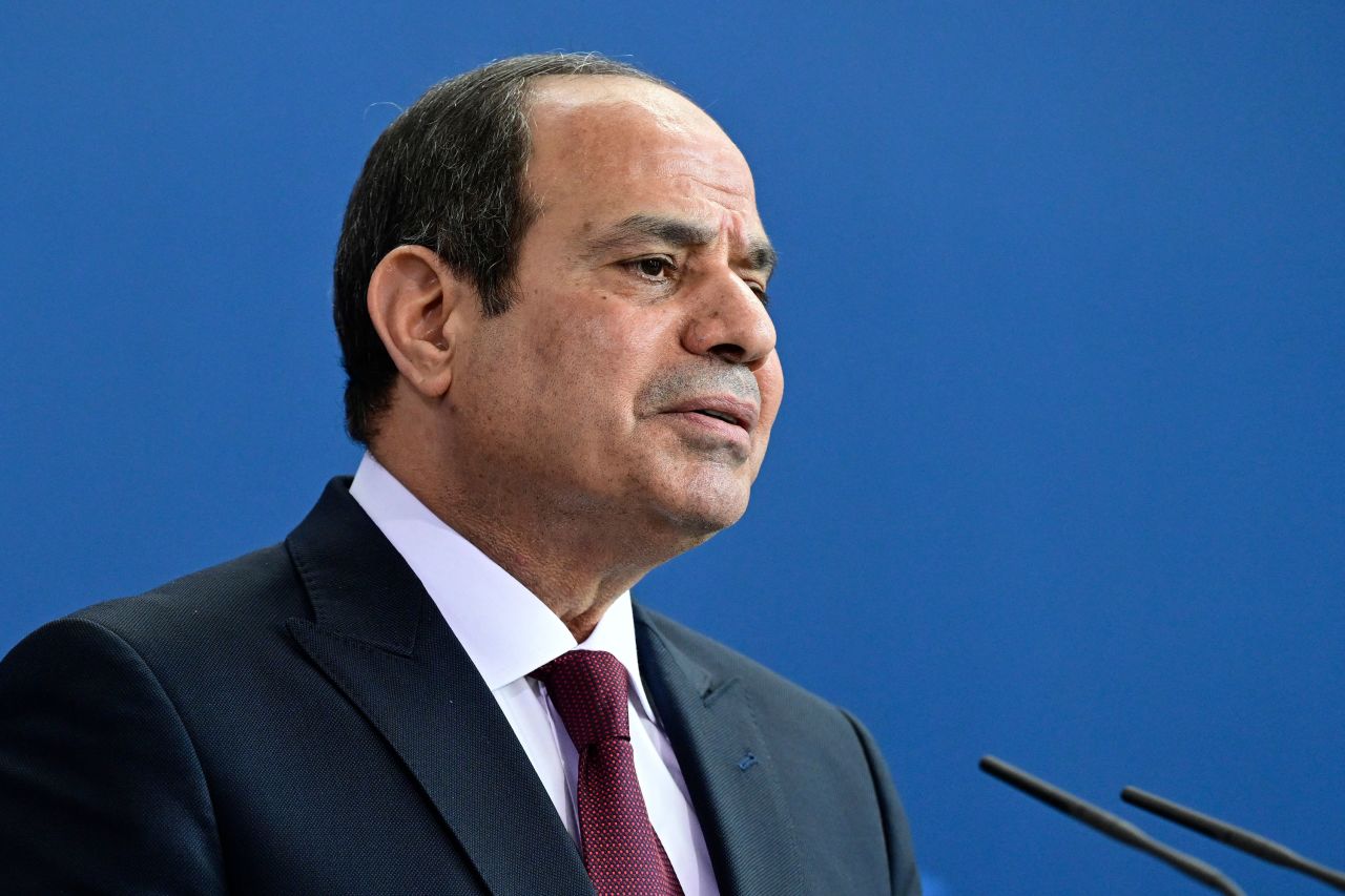 Egyptian President Abdel Fattah el-Sisi speaks at a press conference in Berlin in 2022.