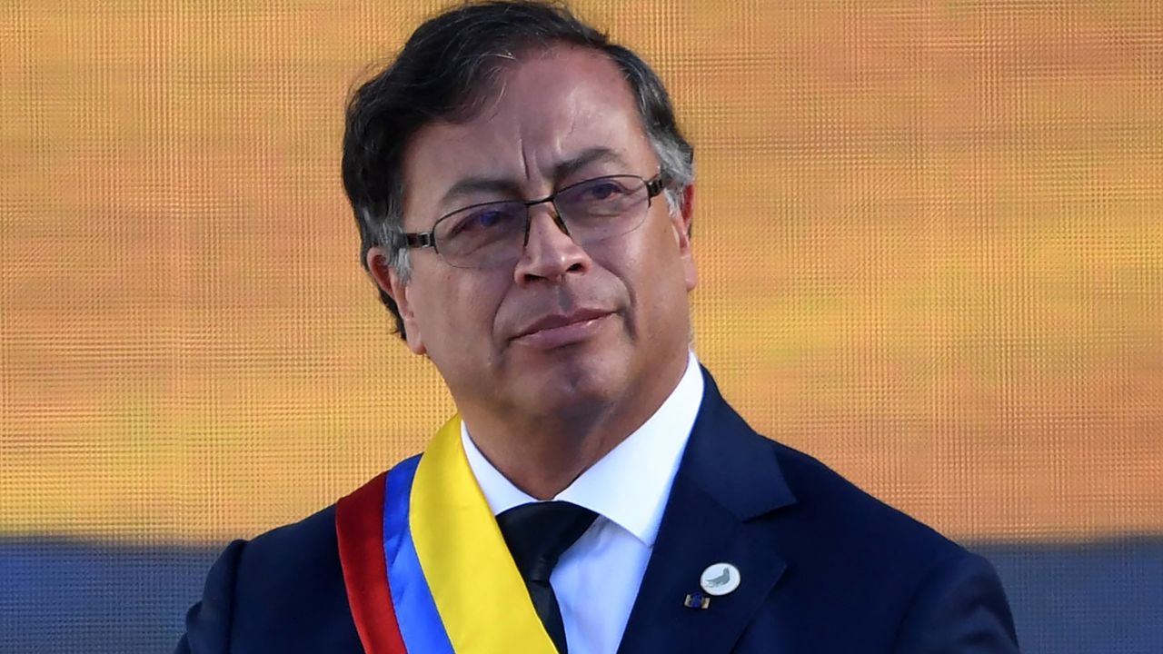 Colombia's new President Gustavo Petro delivers a speech after swearing in during his inauguration ceremony at Bolivar Square in Bogota, on August 7, 2022. (Photo by Juan BARRETO / AFP) (Photo by JUAN BARRETO/AFP via Getty Images)