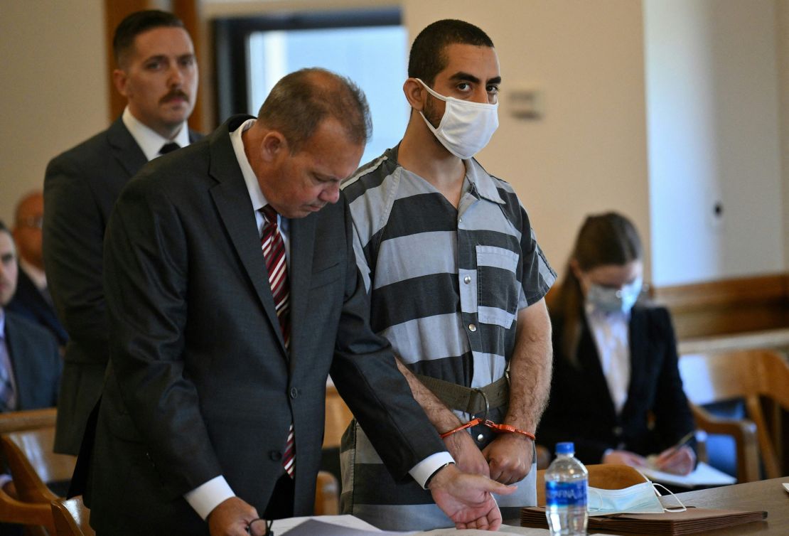 In this August 2022 file photo, Hadi Matar, the man accused in the attempted murder of British author Salman Rushdie, appears in court for a procedural hearing at Chautauqua County Courthouse in Mayville, New York.